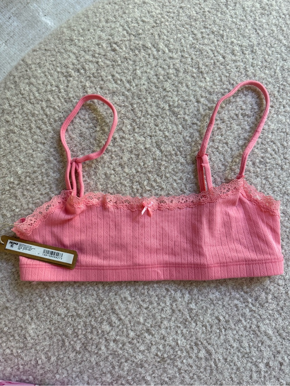 Pink Lace Trim Ribbed Bralette small